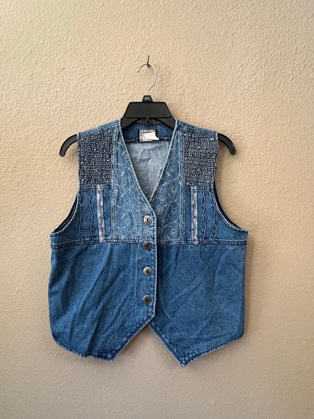 Vintage 90s MASS denim embroidered vest size S
